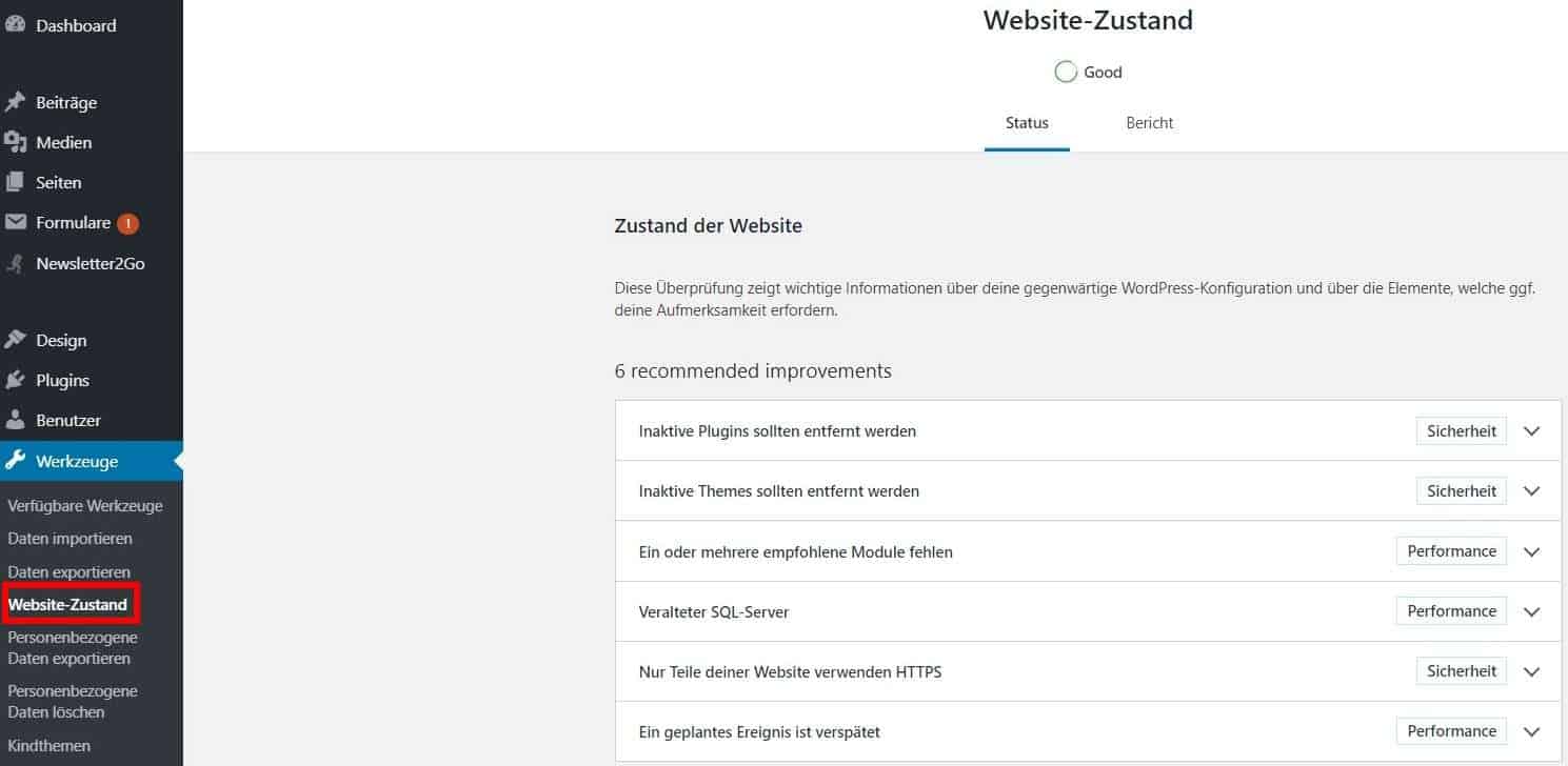 WordPress SEO Website Zustand WordPress SEO Website Zustand