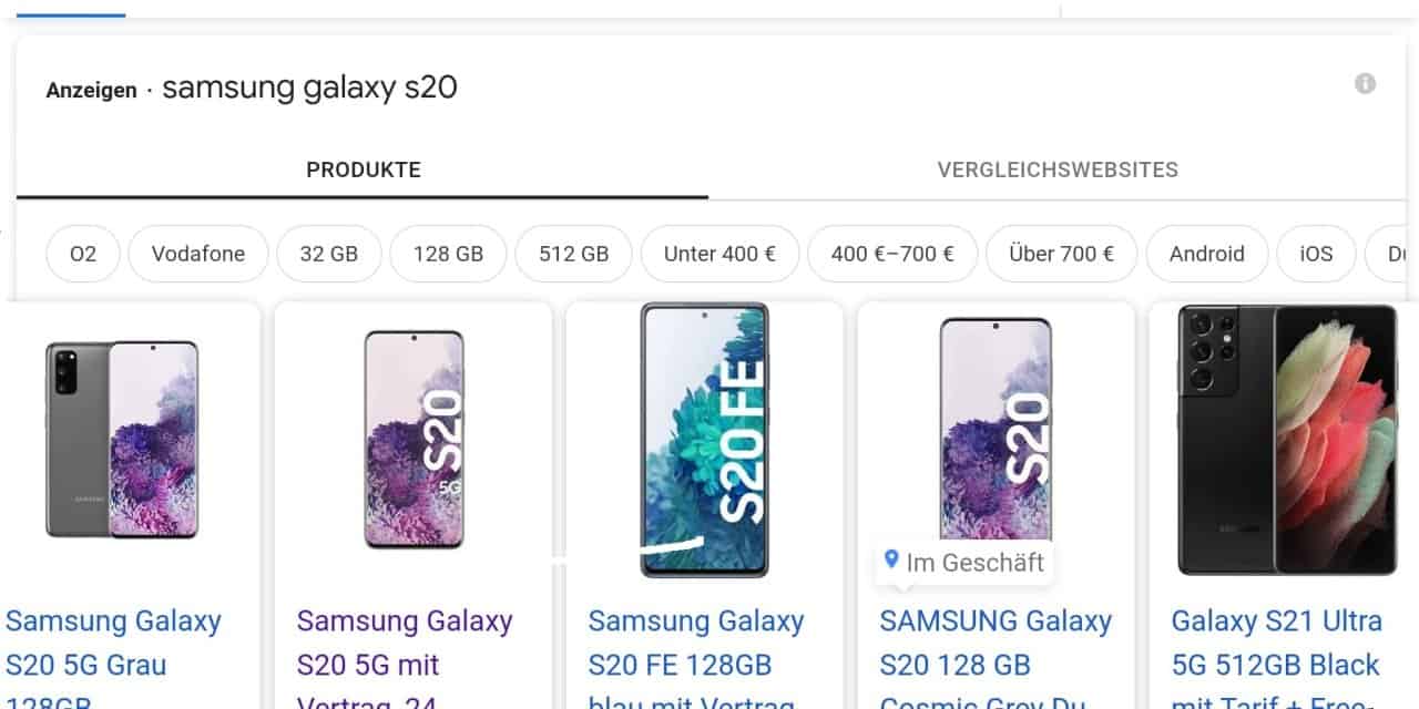 Google Shopping Anzeigen mobil Google Shopping Anzeigen mobil
