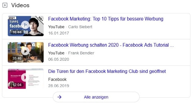 SERP Features Videos SERP Features Videos